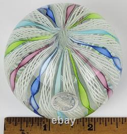 Vintage Murano Glass Zanfrico Latticino Ribbon Swirl Paperweight Mint