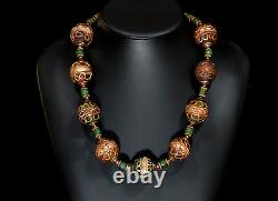 Vintage Murano Glass and Ancient Green D'Jenne Islamic Period Nila Beads Necklac