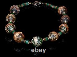 Vintage Murano Glass and Ancient Green D'Jenne Islamic Period Nila Beads Necklac