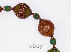 Vintage Murano Glass and Ancient Green D'Jenne Islamic Period Nila Beads Necklac