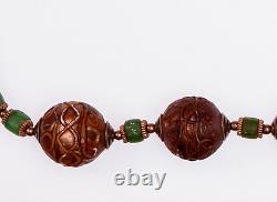 Vintage Murano Glass and Ancient Green D'Jenne Islamic Period Nila Beads Necklac