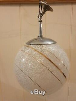 Vintage Murano Globe Light, White Mottled Hand blown Glass Italy MCM, Rewired