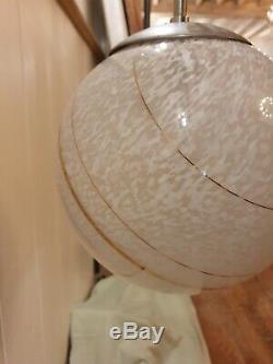 Vintage Murano Globe Light, White Mottled Hand blown Glass Italy MCM, Rewired