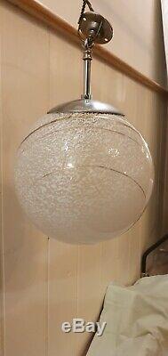 Vintage Murano Globe Light, White Mottled Hand blown Glass Italy MCM, Rewired