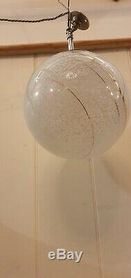 Vintage Murano Globe Light, White Mottled Hand blown Glass Italy MCM, Rewired