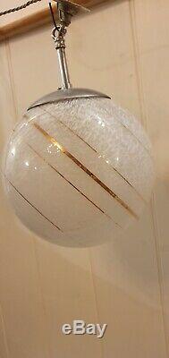 Vintage Murano Globe Light, White Mottled Hand blown Glass Italy MCM, Rewired