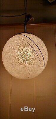 Vintage Murano Globe Light, White Mottled Hand blown Glass Italy MCM, Rewired