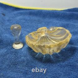 Vintage Murano Gold Aventurine Glass Shell Bowl & Pestle Italy Art Glass Vintage Murano Gold Aventurine Glass Shell Bowl & Pestle Italy Art Glass