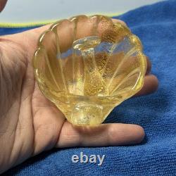 Vintage Murano Gold Aventurine Glass Shell Bowl & Pestle Italy Art Glass Vintage Murano Gold Aventurine Glass Shell Bowl & Pestle Italy Art Glass
