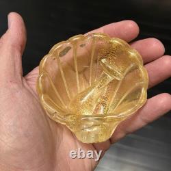 Vintage Murano Gold Aventurine Glass Shell Bowl & Pestle Italy Art Glass Vintage Murano Gold Aventurine Glass Shell Bowl & Pestle Italy Art Glass