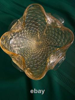 Vintage Murano Gold Fleckef Art Glass Bowl with Organic Form