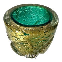 Vintage Murano Gold Leaf Green Glass Decorative Pocket Vase Attr. To Seguso