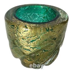 Vintage Murano Gold Leaf Green Glass Decorative Pocket Vase Attr. To Seguso