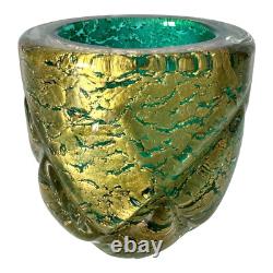 Vintage Murano Gold Leaf Green Glass Decorative Pocket Vase Attr. To Seguso