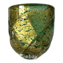 Vintage Murano Gold Leaf Green Glass Decorative Pocket Vase Attr. To Seguso