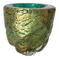 Vintage Murano Gold Leaf Green Glass Decorative Pocket Vase Attr. To Seguso