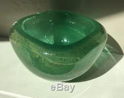 Vintage Murano Green Glass Bowl Carlo Scarpa Bollicine Acid Signed Venini