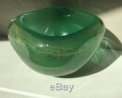 Vintage Murano Green Glass Bowl Carlo Scarpa Bollicine Acid Signed Venini