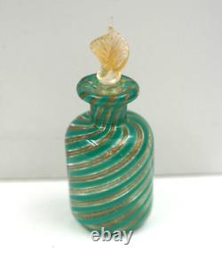 Vintage Murano Green & Gold Art Glass Bottle with Gold Flecked Stopper Italy
