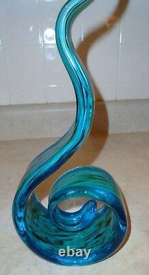 Vintage Murano Green and Blue Swirl Art Glass with Unique Pattern