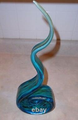 Vintage Murano Green and Blue Swirl Art Glass with Unique Pattern