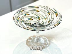 Vintage Murano Hand Blown Art Glass Compote Footed Bowl Swirled Rainbow Design