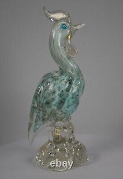 Vintage Murano Hand Blown Bird Blue Gold Flecks and Bullicante Italian Art Glass