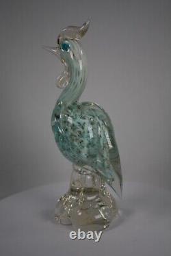 Vintage Murano Hand Blown Bird Blue Gold Flecks and Bullicante Italian Art Glass