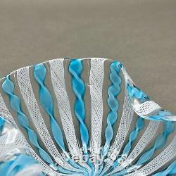 Vintage Murano Hand Blown Blue Zanfirico and Lattimo/White Garza Cane Glass Dish