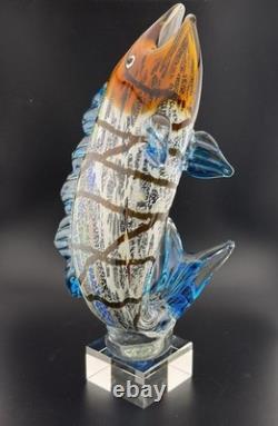 Vintage Murano Hand Blown Glass Leaping Fish Sculpture Rare 15.5 GLOWS