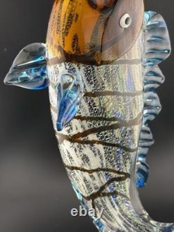 Vintage Murano Hand Blown Glass Leaping Fish Sculpture Rare 15.5 GLOWS