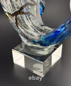 Vintage Murano Hand Blown Glass Leaping Fish Sculpture Rare 15.5 GLOWS