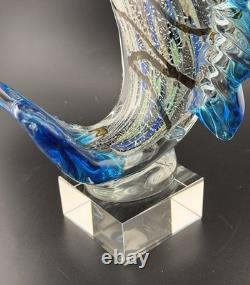 Vintage Murano Hand Blown Glass Leaping Fish Sculpture Rare 15.5 GLOWS
