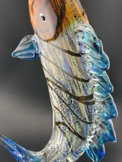 Vintage Murano Hand Blown Glass Leaping Fish Sculpture Rare 15.5 GLOWS