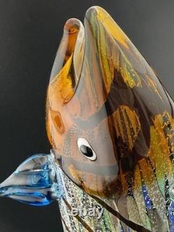 Vintage Murano Hand Blown Glass Leaping Fish Sculpture Rare 15.5 GLOWS