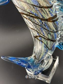 Vintage Murano Hand Blown Glass Leaping Fish Sculpture Rare 15.5 GLOWS