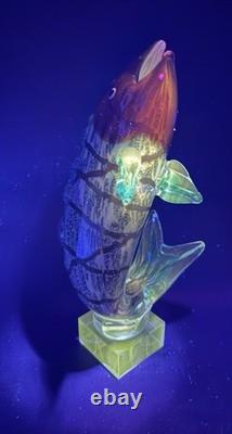 Vintage Murano Hand Blown Glass Leaping Fish Sculpture Rare 15.5 GLOWS
