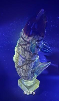 Vintage Murano Hand Blown Glass Leaping Fish Sculpture Rare 15.5 GLOWS
