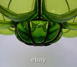 Vintage Murano Hand Blown Green Caged Glass Lantern Hanging Ceiling Light