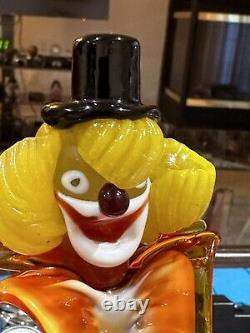 Vintage Murano Hand Blown Italian Glass Clown Sculpture Figurine Holding Bottle