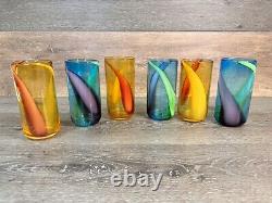 Vintage Murano Hand Blown Swirl Highball Glasses 6.5 Set Of 6