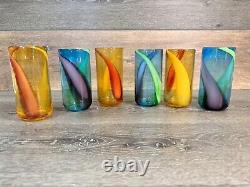 Vintage Murano Hand Blown Swirl Highball Glasses 6.5 Set Of 6