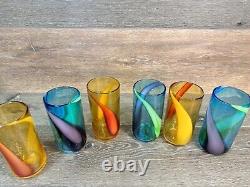 Vintage Murano Hand Blown Swirl Highball Glasses 6.5 Set Of 6