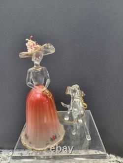 Vintage Murano Hand Blown Venetian Art Glass Figurine Of Woman & Dog