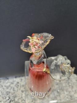 Vintage Murano Hand Blown Venetian Art Glass Figurine Of Woman & Dog