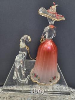 Vintage Murano Hand Blown Venetian Art Glass Figurine Of Woman & Dog