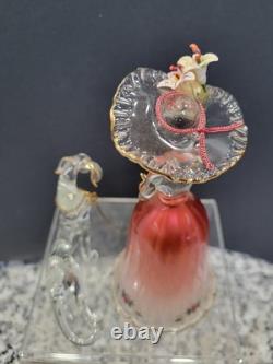 Vintage Murano Hand Blown Venetian Art Glass Figurine Of Woman & Dog