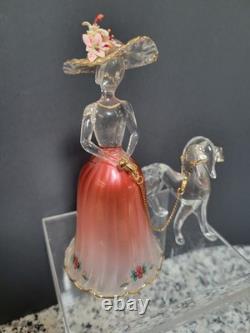 Vintage Murano Hand Blown Venetian Art Glass Figurine Of Woman & Dog