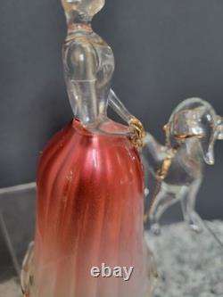 Vintage Murano Hand Blown Venetian Art Glass Figurine Of Woman & Dog