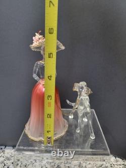 Vintage Murano Hand Blown Venetian Art Glass Figurine Of Woman & Dog